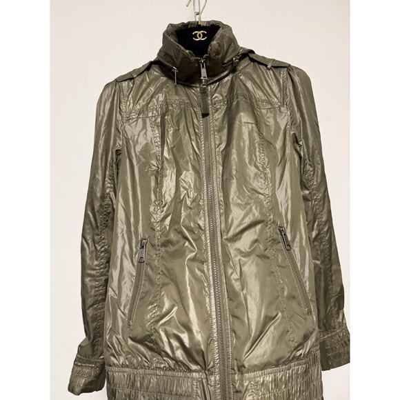 Mackage Jacket Womens Small Olive Hooded Full Zip Windbreaker Leather Trim - Picture 3 of 11